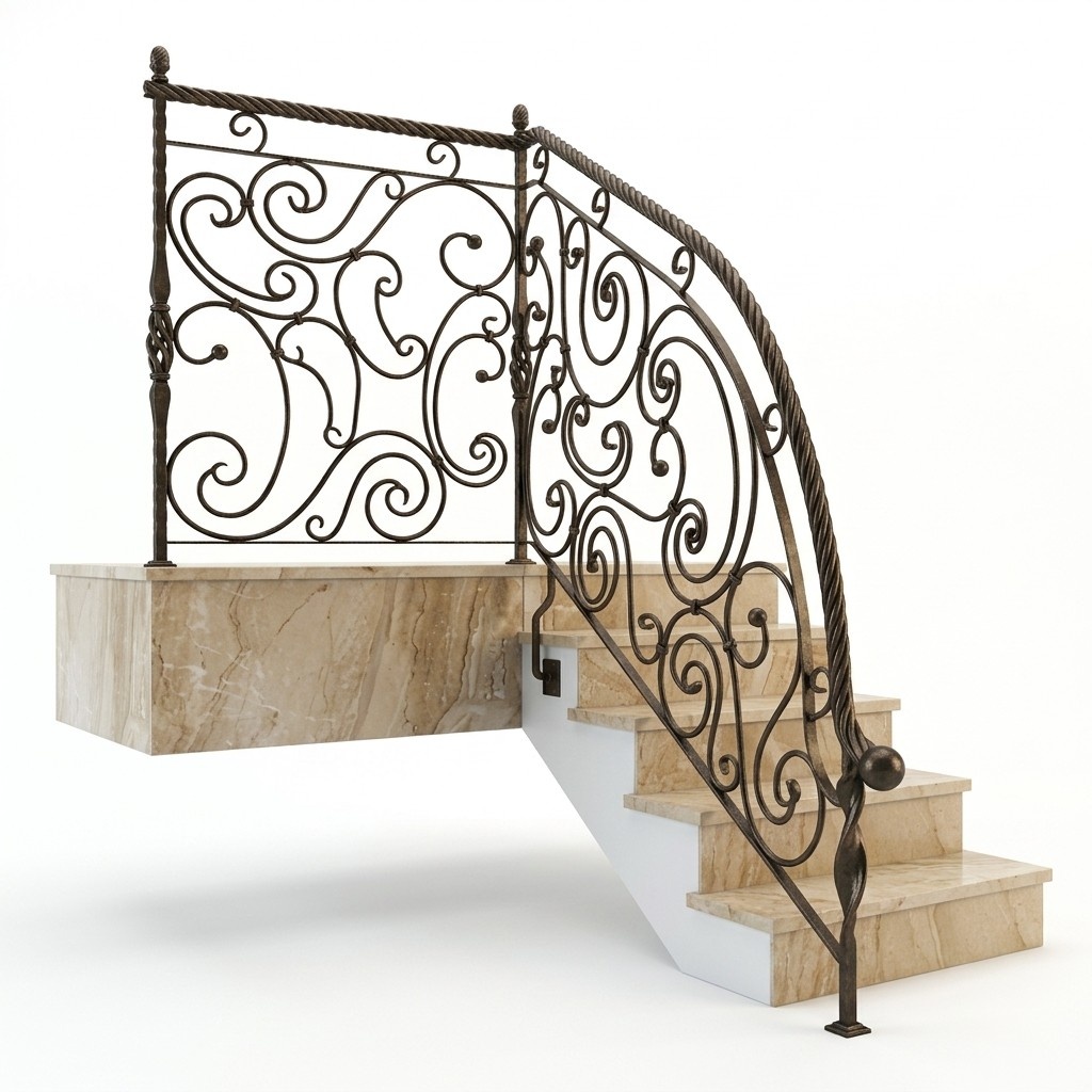 Stair railing handrail real wood metal custom-made railing model #356