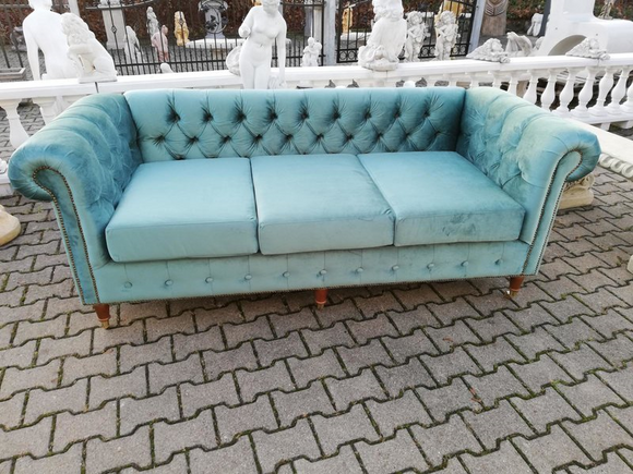 Design Chesterfield Sofa Set 3 Seater Fabric Couch Blue Upholstery Sofas New