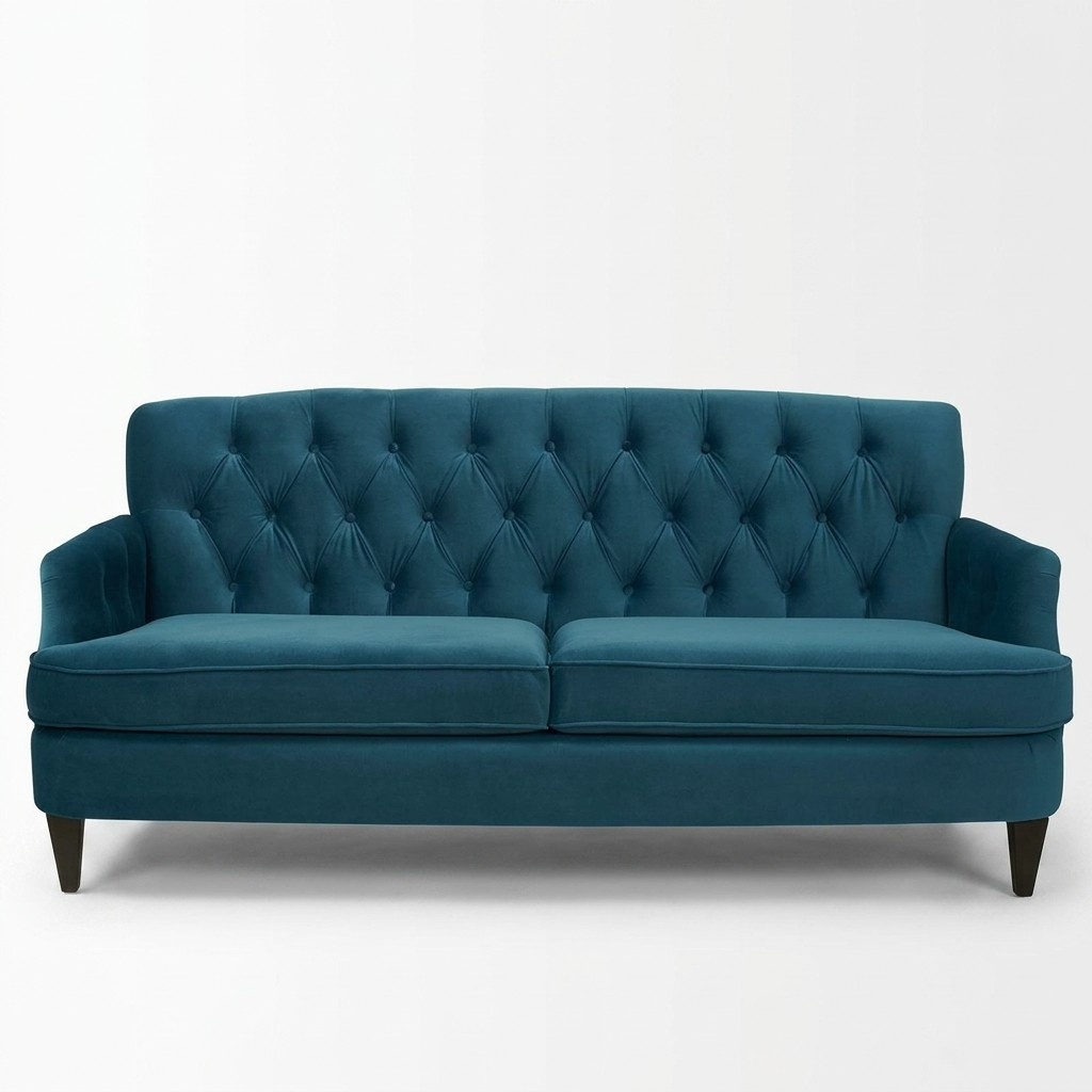Blue Royal Style Sofa Chesterfield 3-Seater Turquoise New Textile Couch Thin Armrests