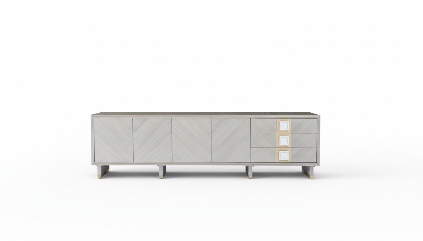 Modern style made of real wooden TV lowboard with swing doors & sliding drawers, italian furniture model - MH2736