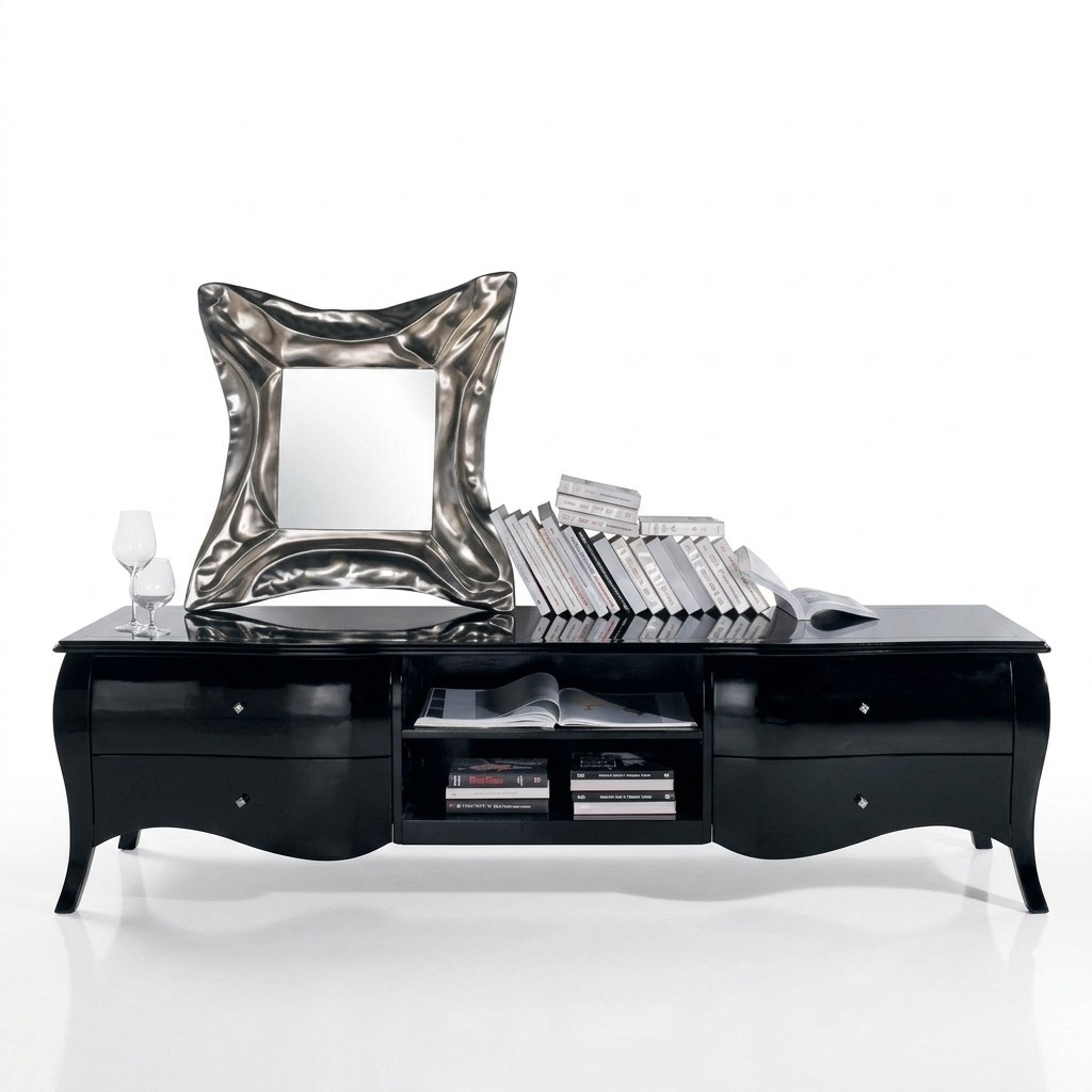 TV stand sideboard rtv lowboard shelves living room wood black