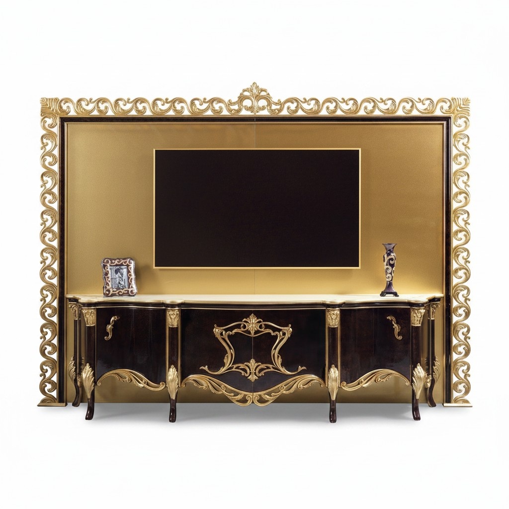 TV stand sideboard RTV lowboard wood gold living room table luxury