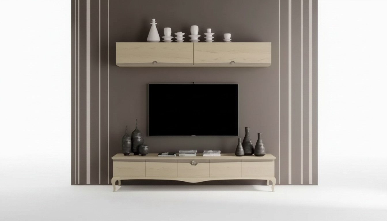 TV Stand Wall Shelf Wooden Table Wall Shelf Beige Classic Design New