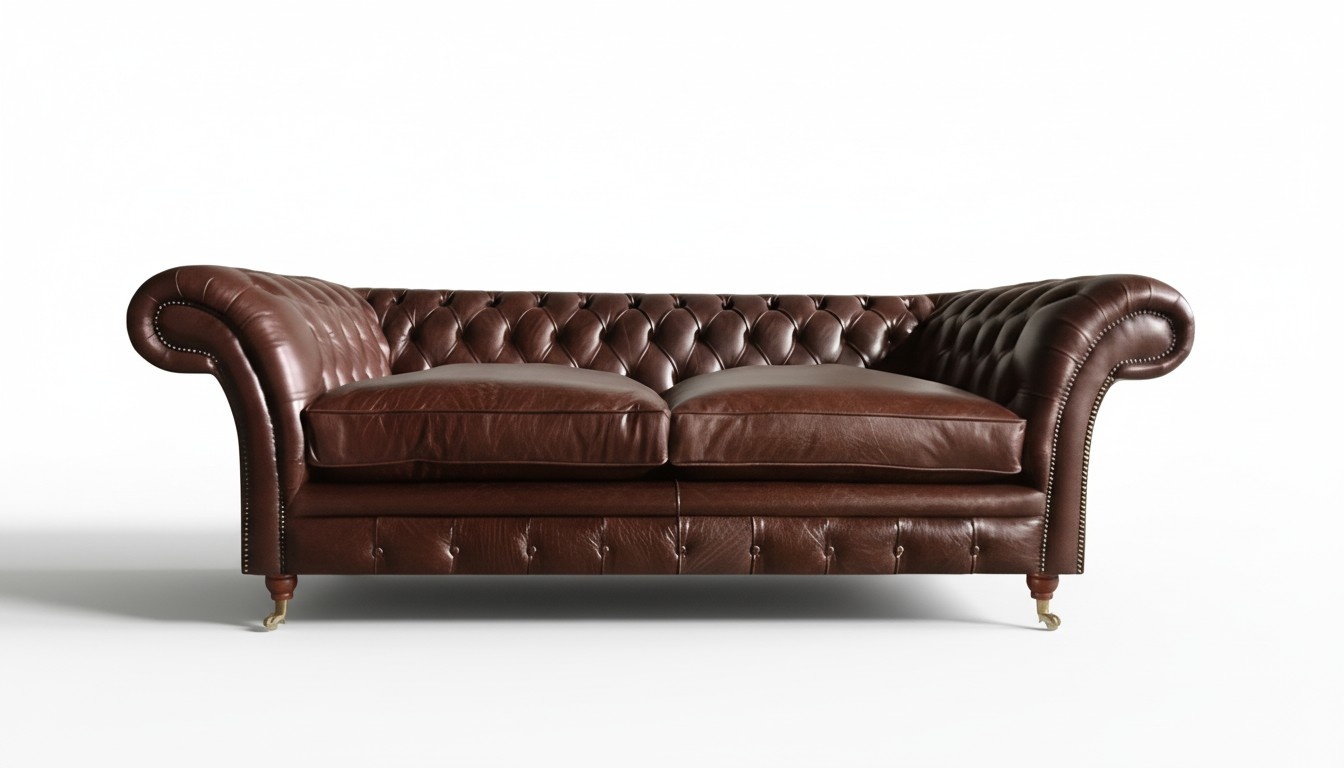 Two-seater sofa couch design furniture leather sofa brown Chesterfield living room