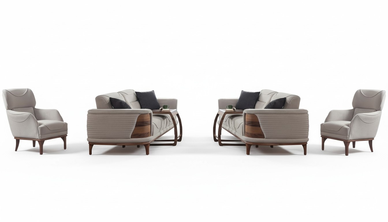 Two sofas complete with 2 white armchairs luxurious upholstered armchairs new