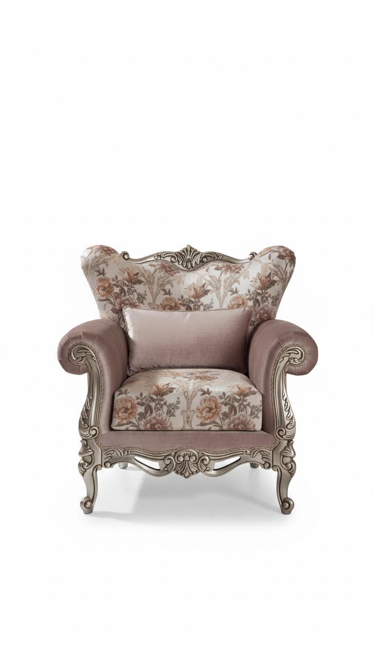 Upholstered Armchair Purple with Floral Pattern Sofa Living Room Baroque
