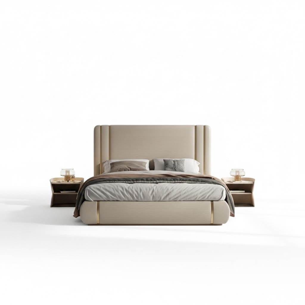 Beige Upholstered Bed Luxury Bed Modern Comfort Stylish Design Bed
