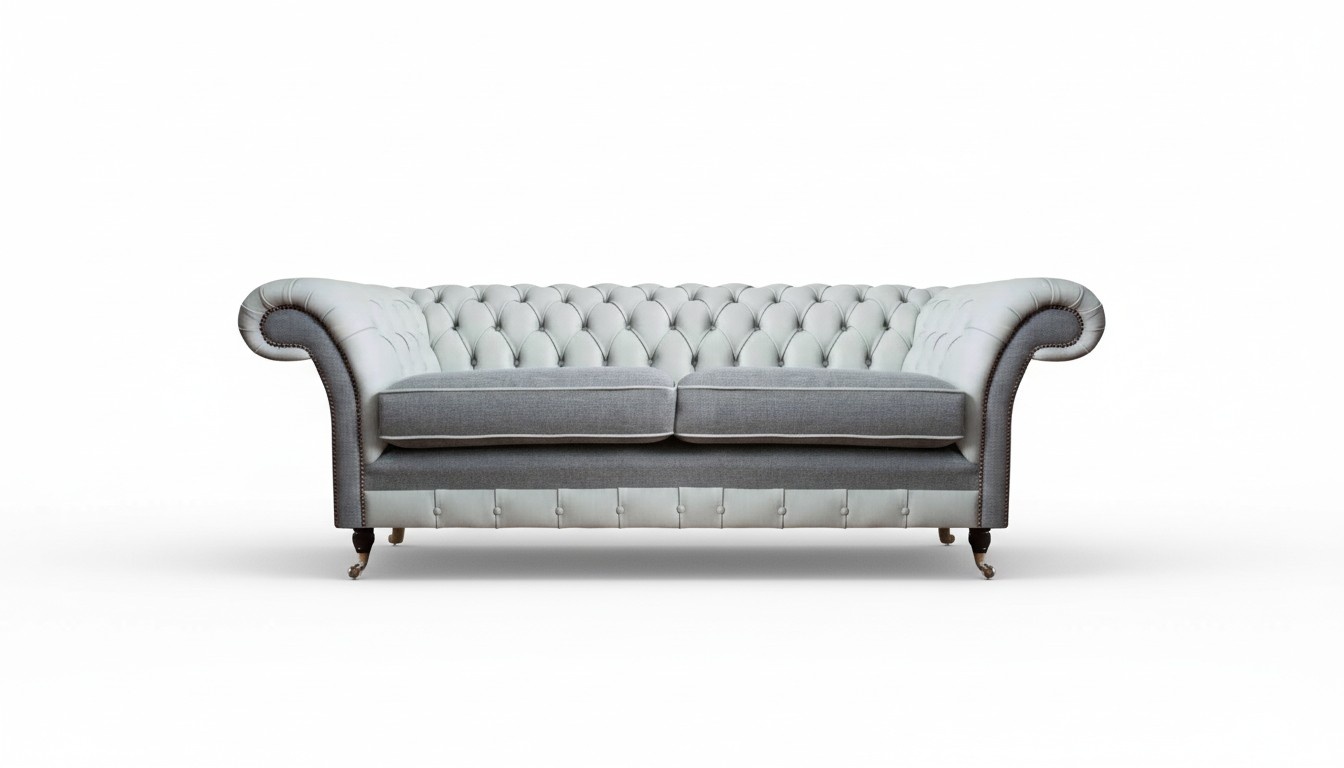 Gray upholstered furniture leather sofa Chesterfield design two-seater sofa couch