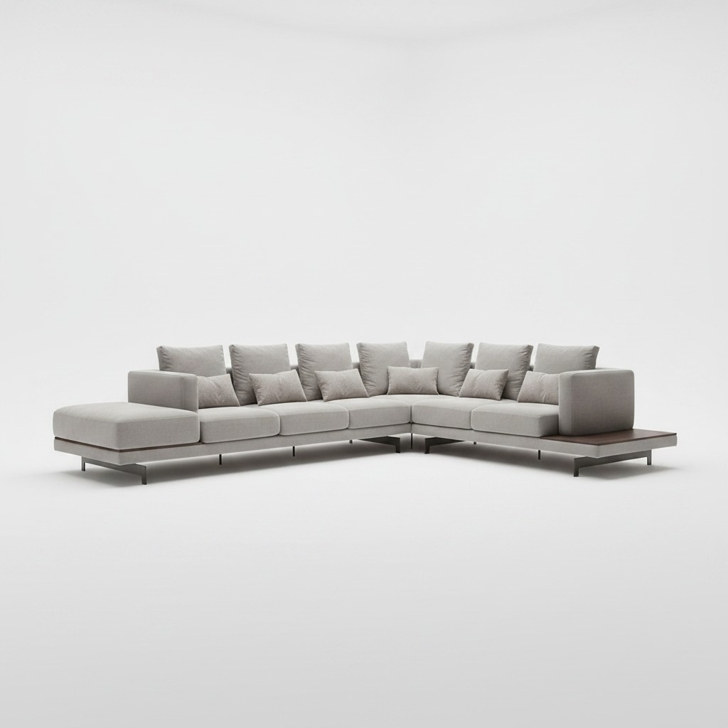 Upholstered furniture gray sofa couch L-shaped corner sofa coffee table
