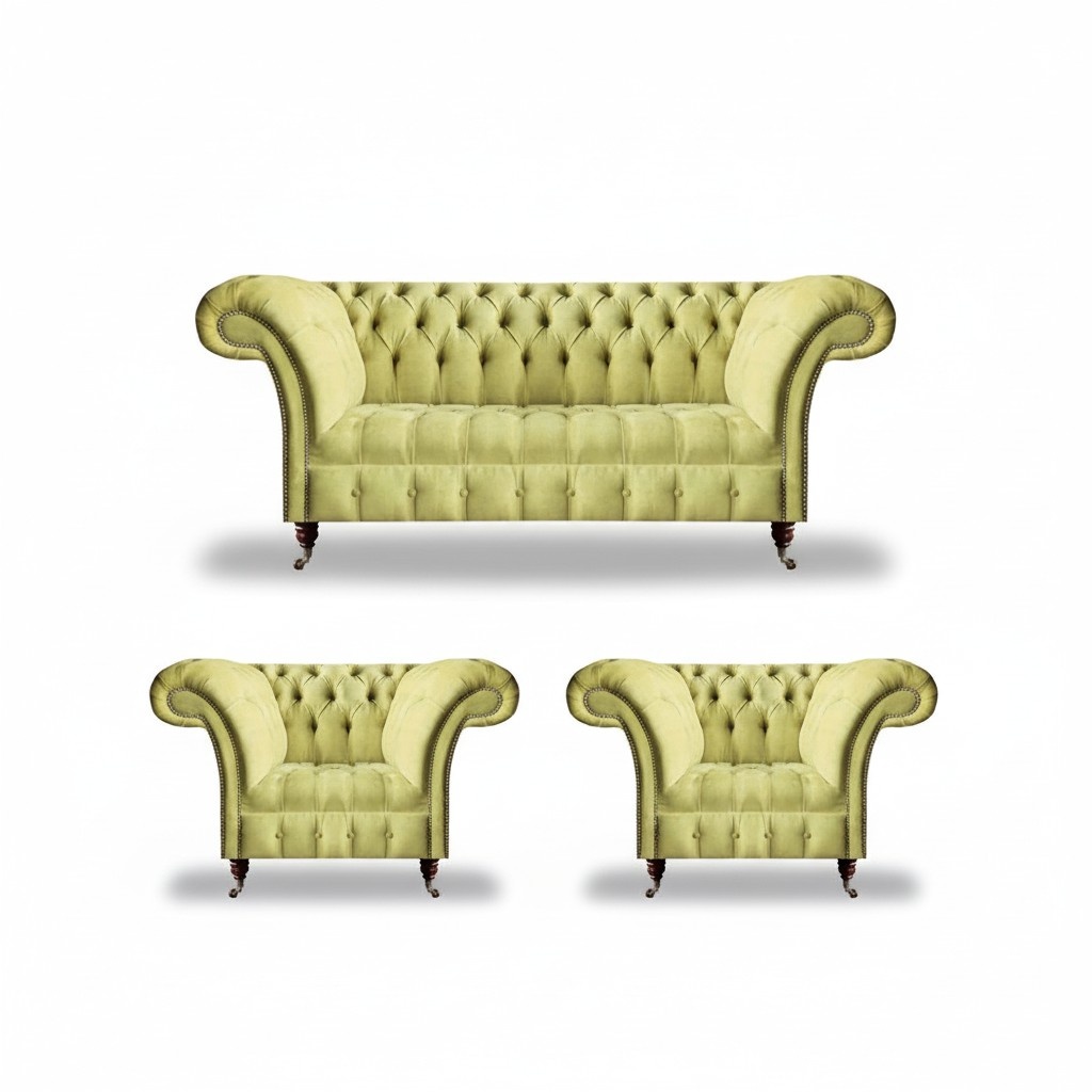Upholstered furniture sofa set living room 3-piece Chesterfield textile upholstered sofas