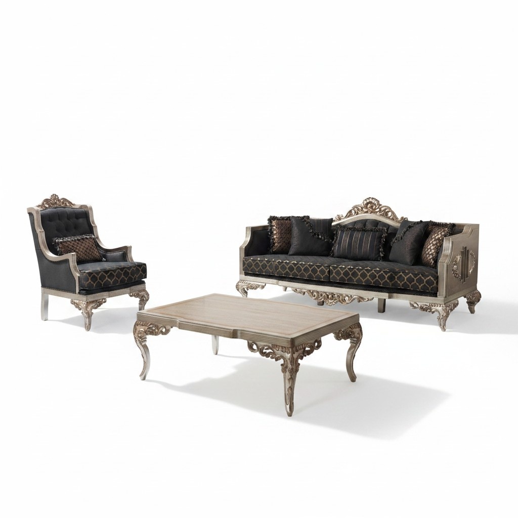 Upholstered sofa set Sofa set three seater armchair fabric sofa grey table 3pcs