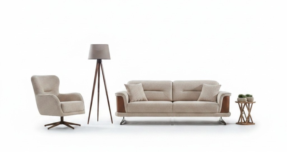 Upholstered sofa set three-seater armchair beige fabric sofa 2 pieces