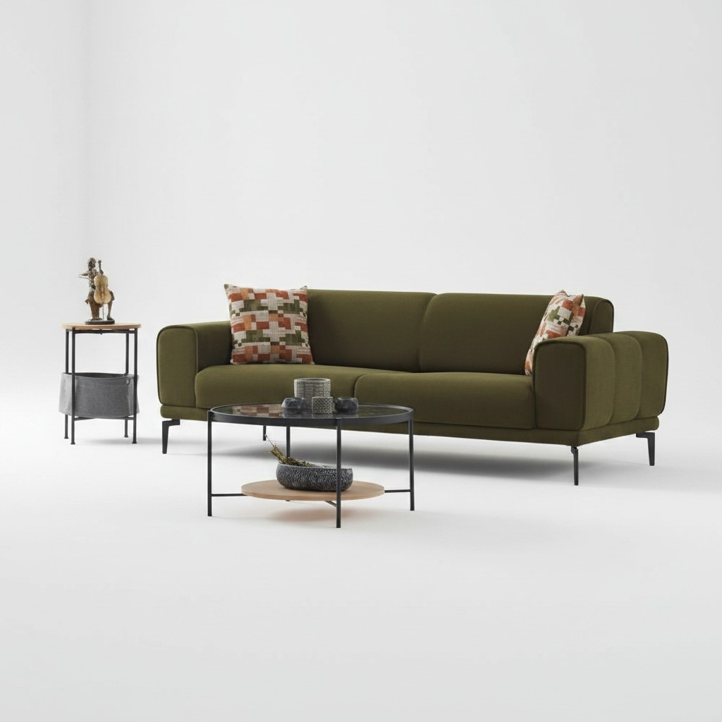 Upholstered Sofa Three-Seater Sofa 3-Seater Fabric Sofa Couch Green Luxury Sofas