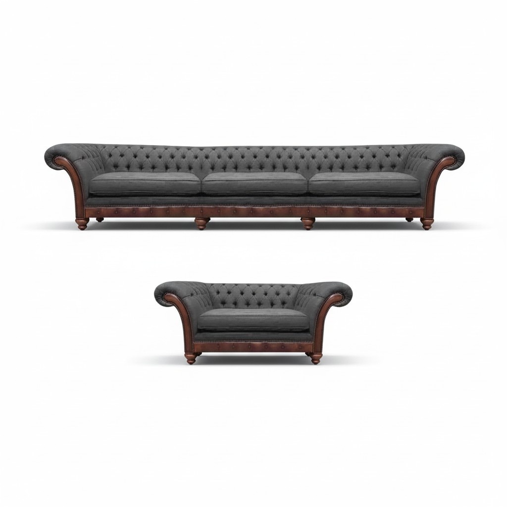 Upholstery set sofa set 2-piece sofa three-seater textile gray armchair Chesterfield