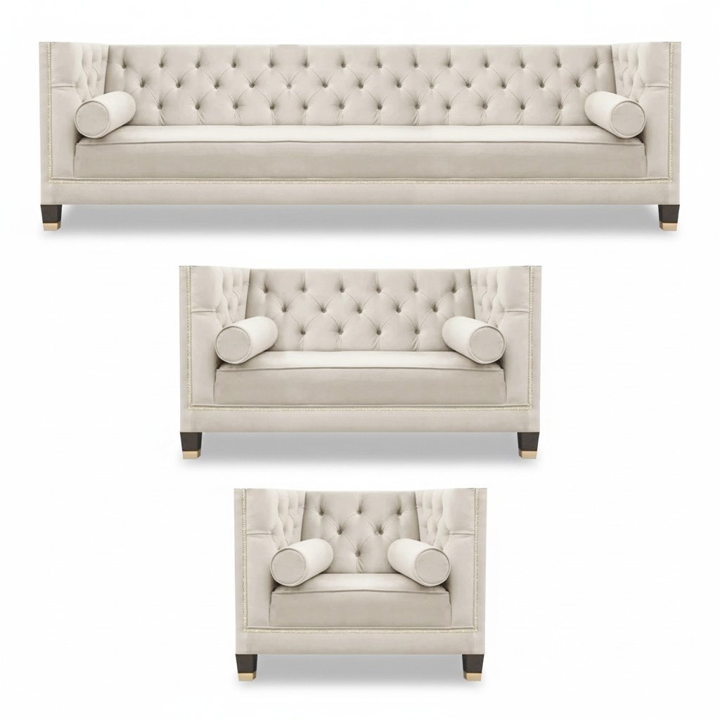 Upholstered living room set designer sofa set luxury textile armchair new