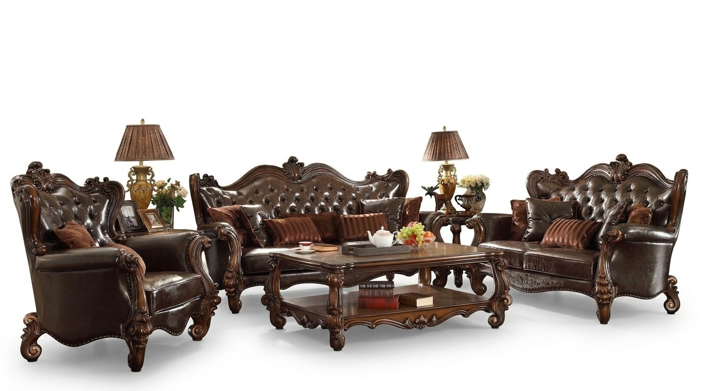Upholstery Set Group Wood Carved Furniture Sofa Set 3+2 Seat Sofa Couch