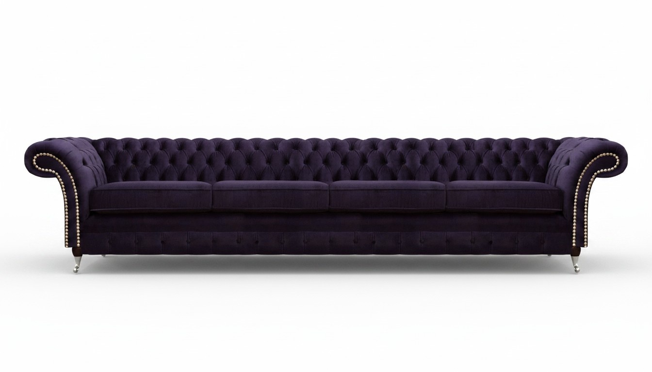 Upholstery textile purple living room Chesterfield four-seater sofa couch upholstered furniture
