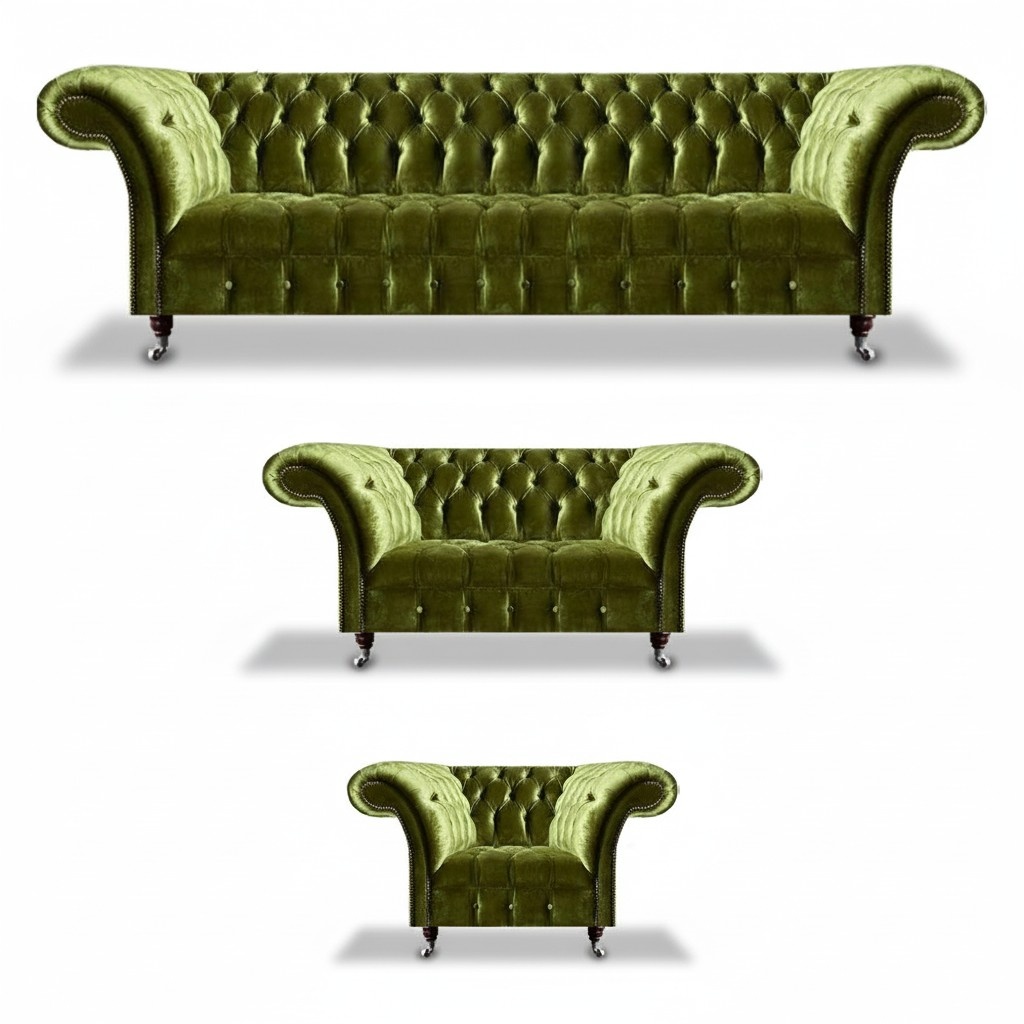 Cushioned Textile Sofa Set 4+2+1 Seater Luxurious Living Room Chesterfield