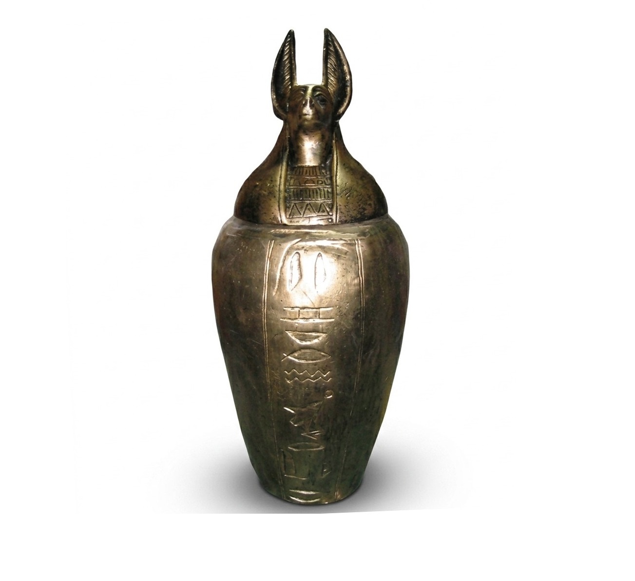 Ancient egyptian sculpture of a canopic urn figure decorated with anubis head 46cm