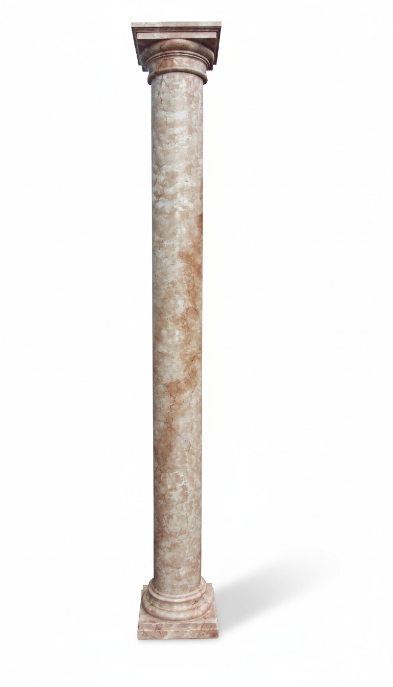 Decorative high column in antique roman marble tuscan column style, 275 cm height