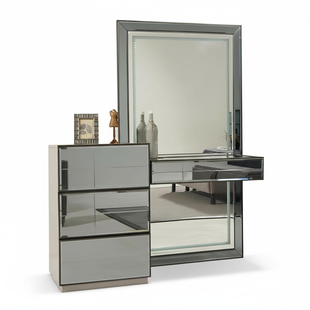 Dressing Table Chest with Mirror Console Chests of Drawers Wood Modern Bedroom