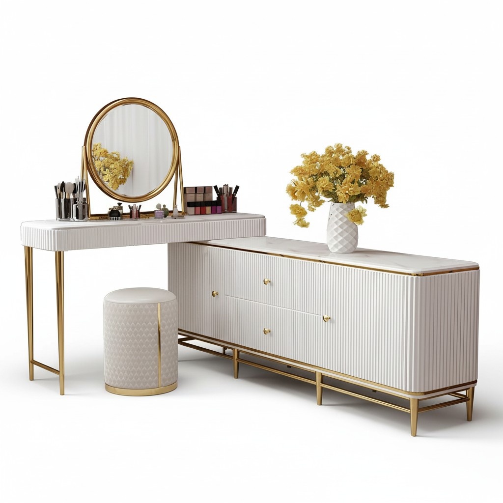 Dressing Table Mirror Stool Complete Chest of Drawers Bedroom Modern Furniture Console