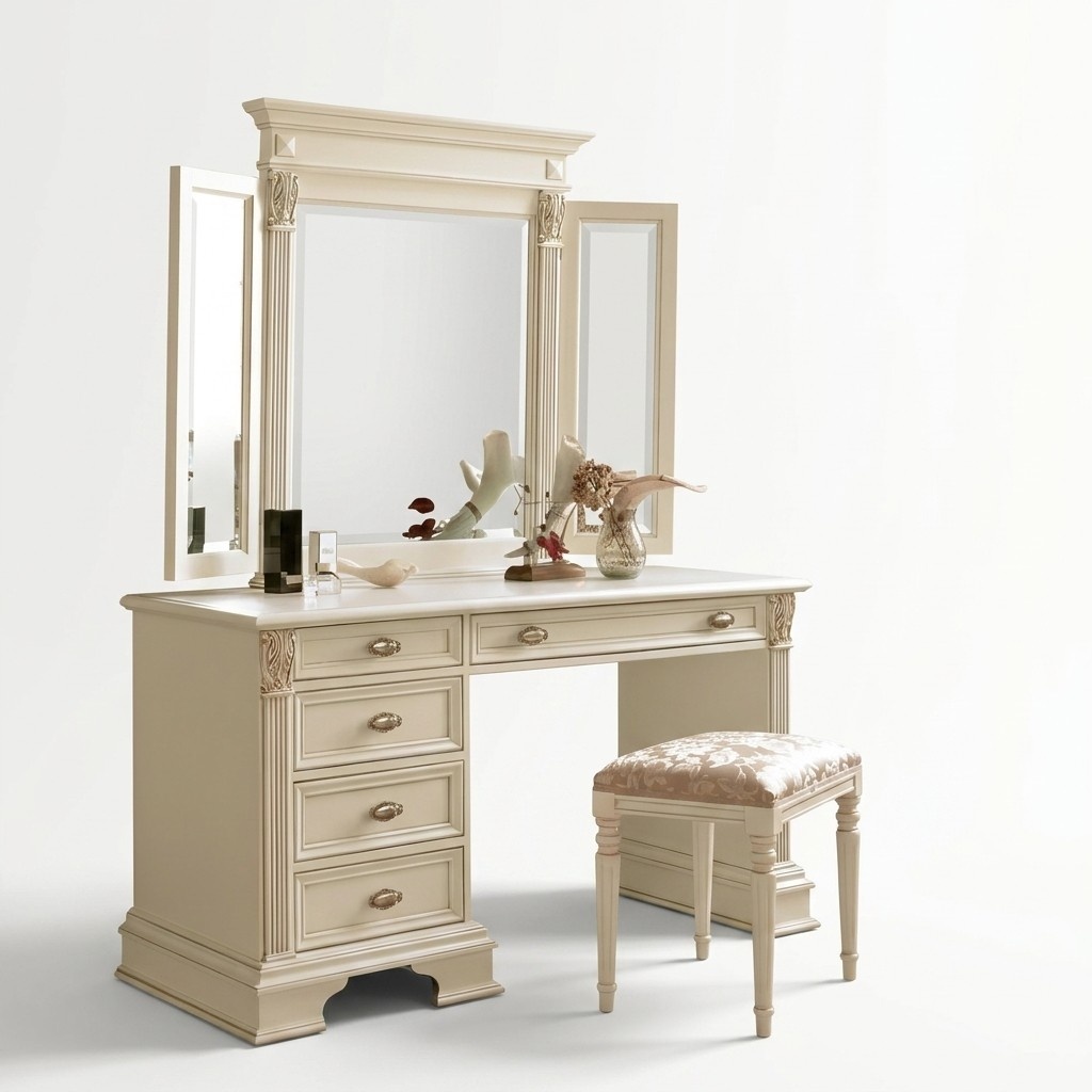 Dressing Table Mirror Stool Complete Set Dresser Bedroom New 3pcs Console