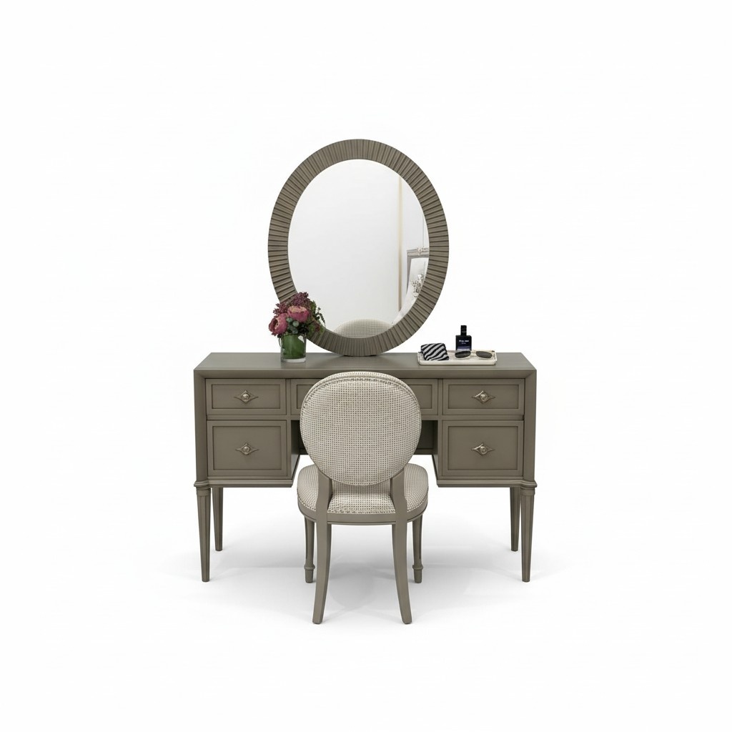 Dressing Table Mirror Stool Luxury Complete Bedroom Set 3pcs Wood Consoles