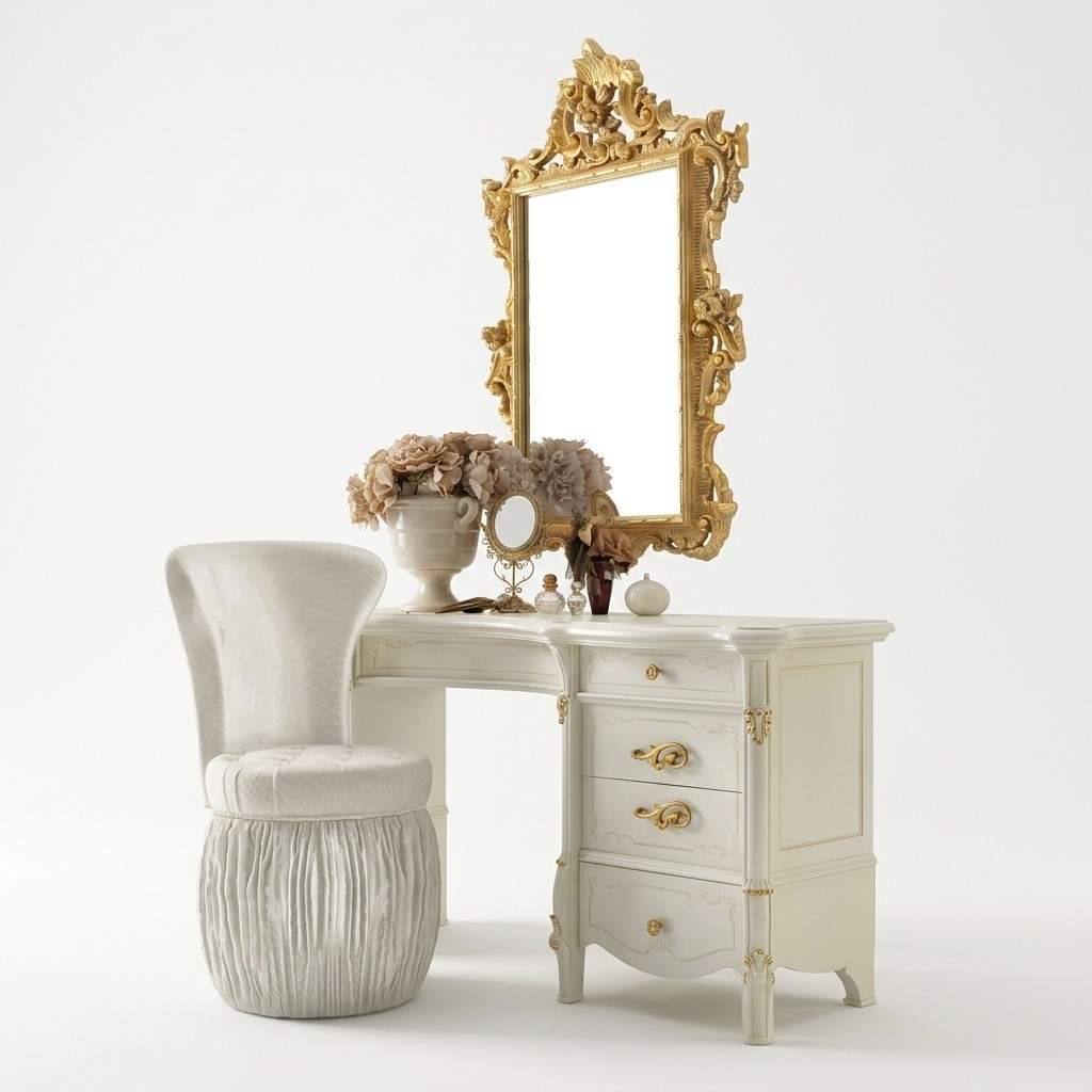 Dressing Table Mirror Stool Sideboard Bedroom Chest of Drawers Baroque Rococo 3 Pieces New Solid Wood