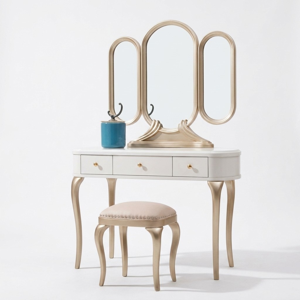 Dressing Table with Mirror Luxury Console Dresser Stool Complete Set