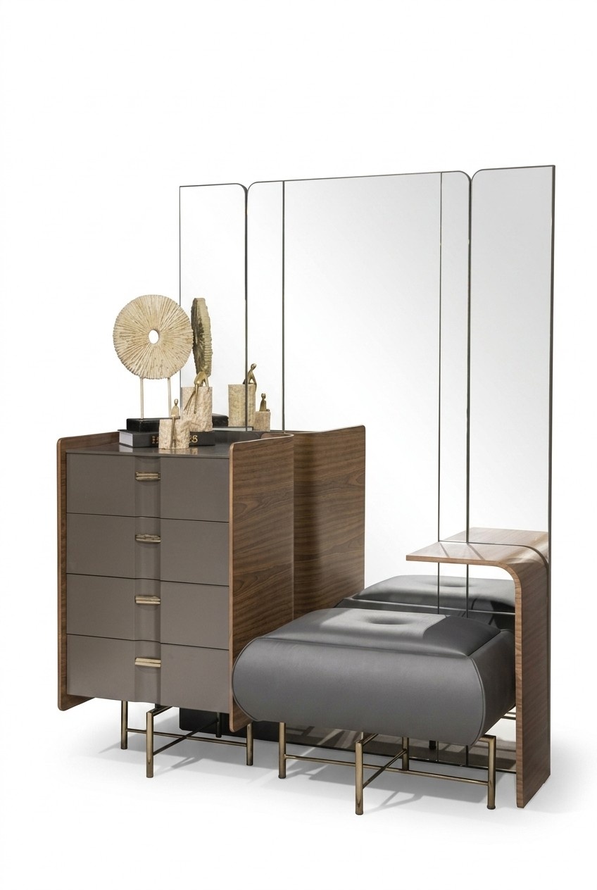 Dressing Table Set Console Mirror Bedroom Furniture Design Stool 2pcs New