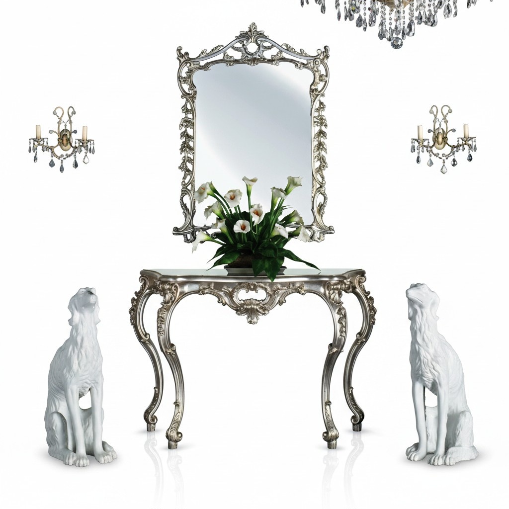 Make-up table, stool, console, make-up tables, table, console, secretary, mirror, 2 pieces
