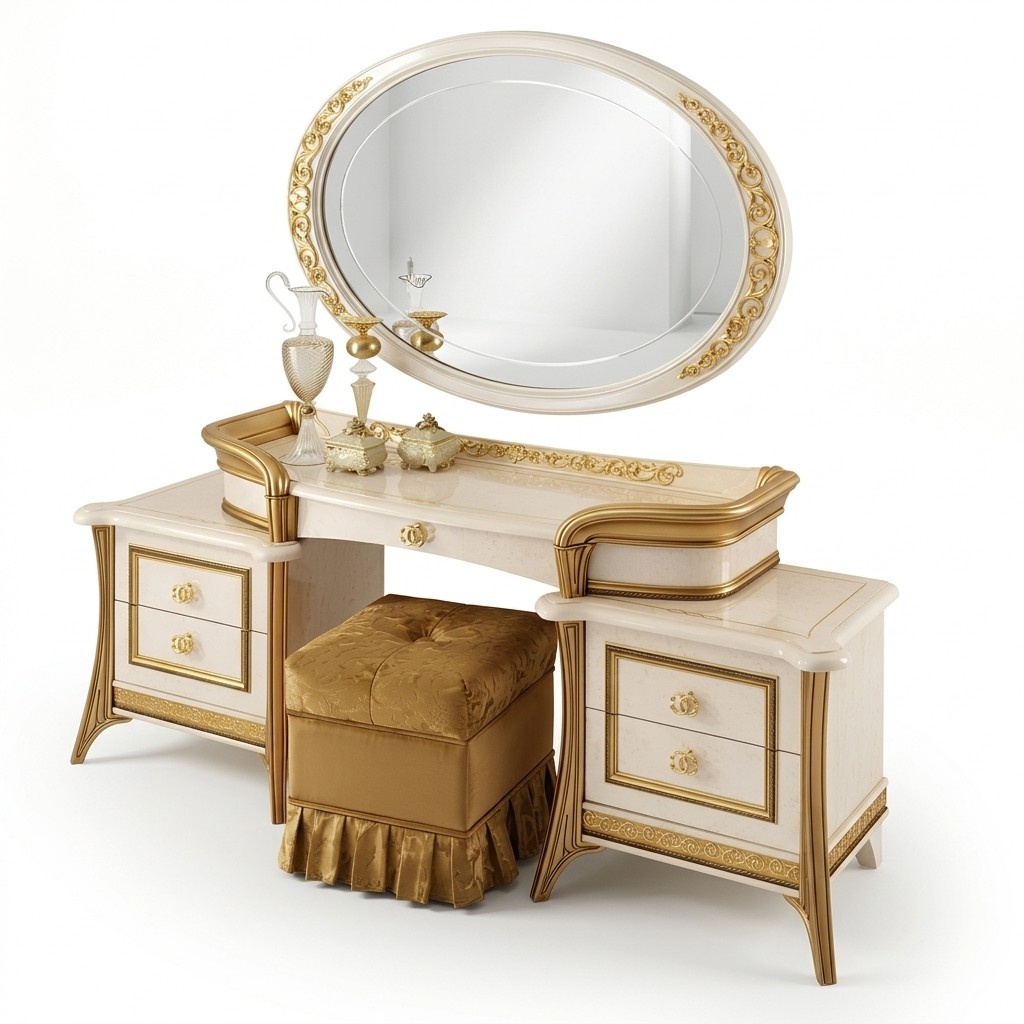 Dressing table with mirror luxury console chest of drawers bedroom table Baroque Rococo