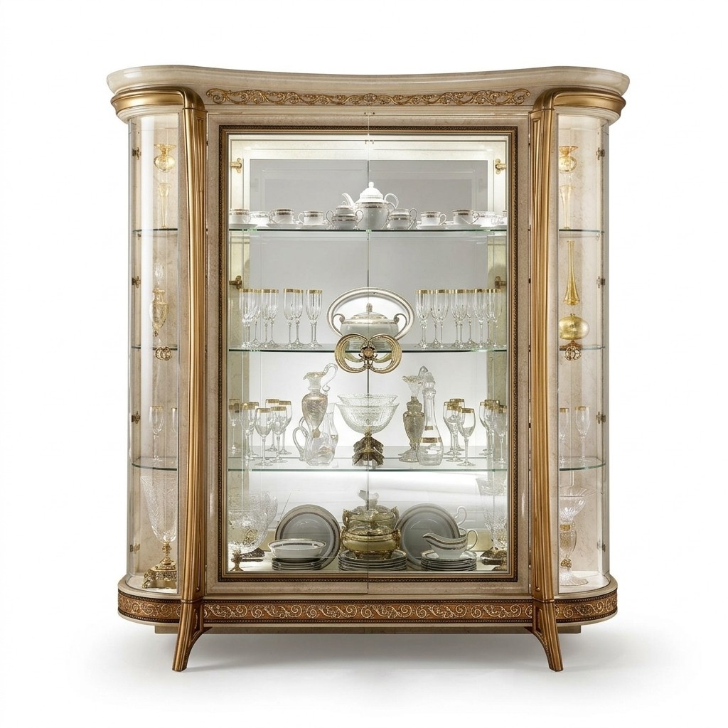 Classic Living Room Glass Display Cabinet with 4x Hinged Doors in Art Nouveau Style