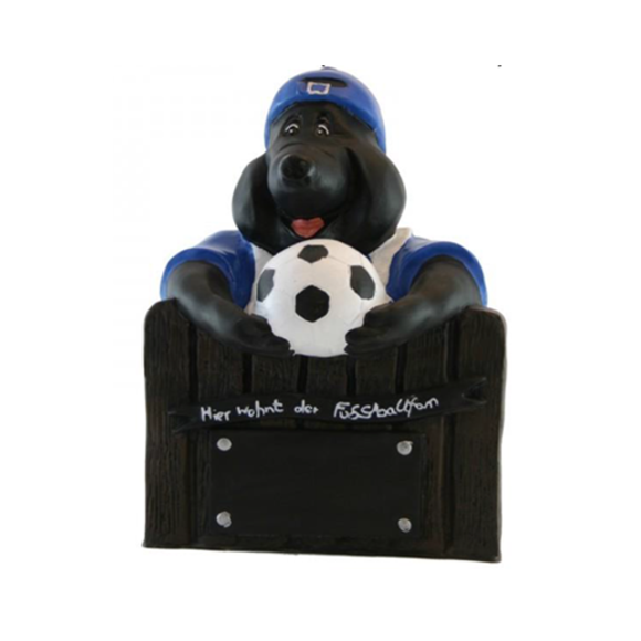 Decorative sculpture designed as a black colored mole with a ball on on a fence 45cm