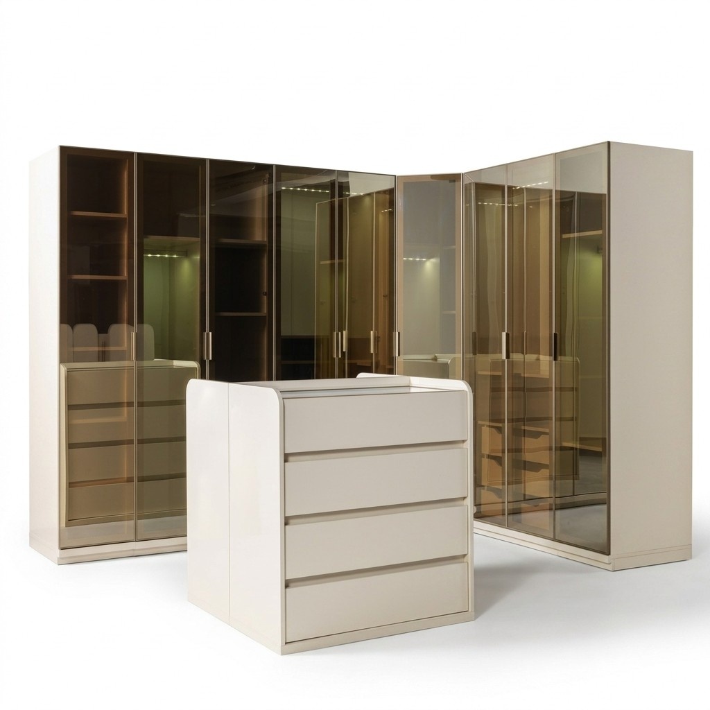Walk-in closet corner cabinet modules with island modern bedroom
