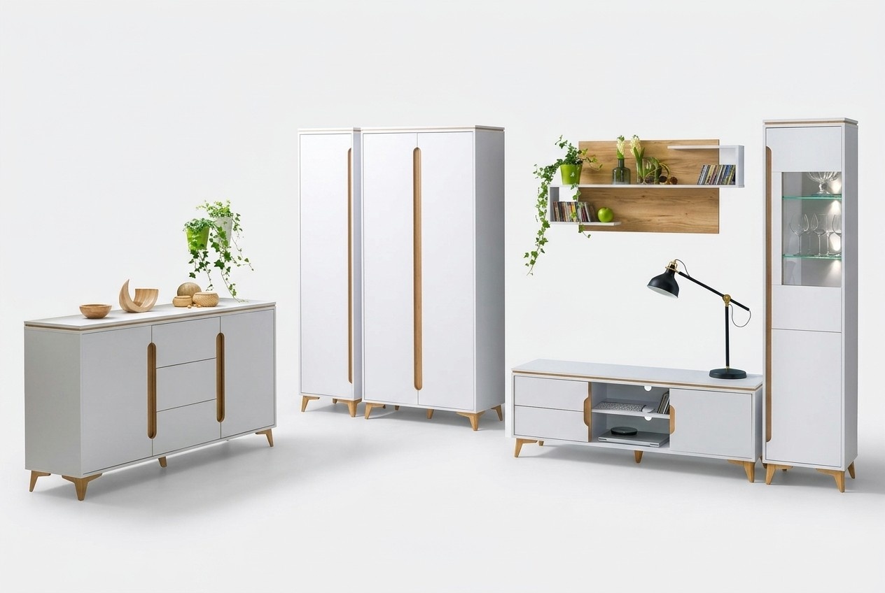 Living Room Wall Set Display Cabinet Lowboard Wall Shelf TV Table 6 pcs.