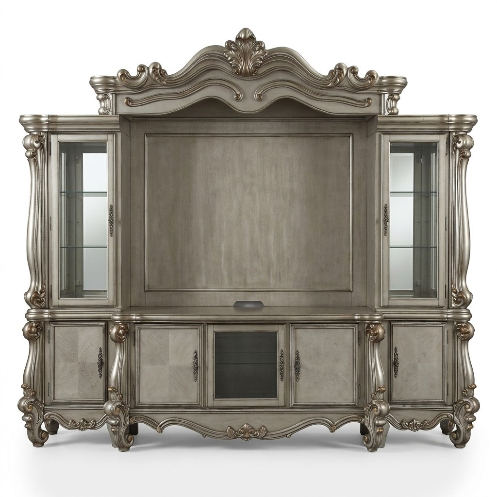 Wall Unit TV Wall Living Room Cabinet Carved Furniture Shelf Classic New