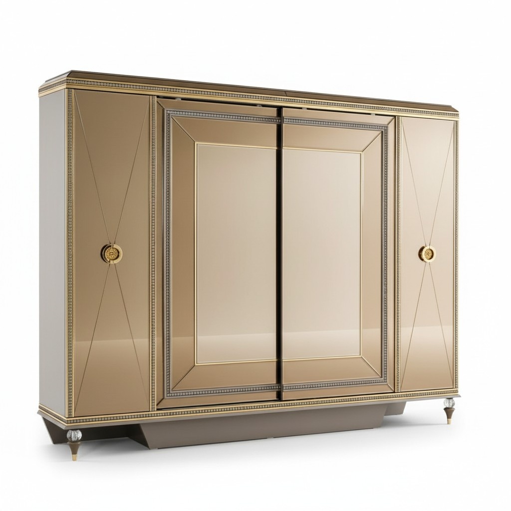 Wardrobe Bedroom Wardrobe Luxury Wardrobes Four Doors Gold Mirror