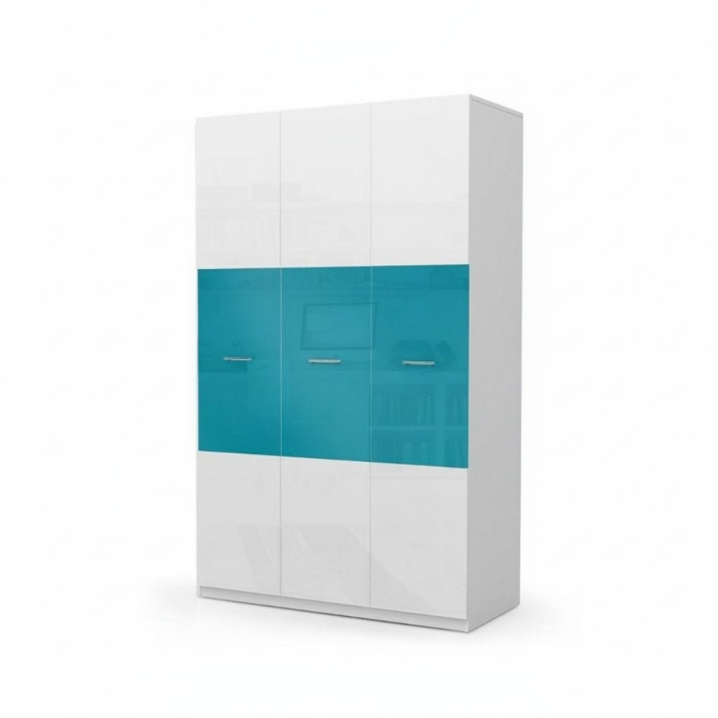 Wardrobe bedroom multipurpose cabinets wood 3 doors high gloss blue New