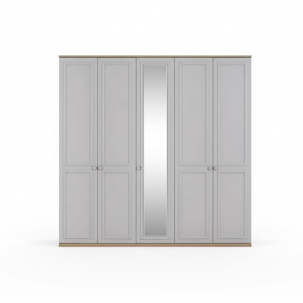 Wardrobe Bedroom wardrobe Wardrobe grey wood mirror 5 doors