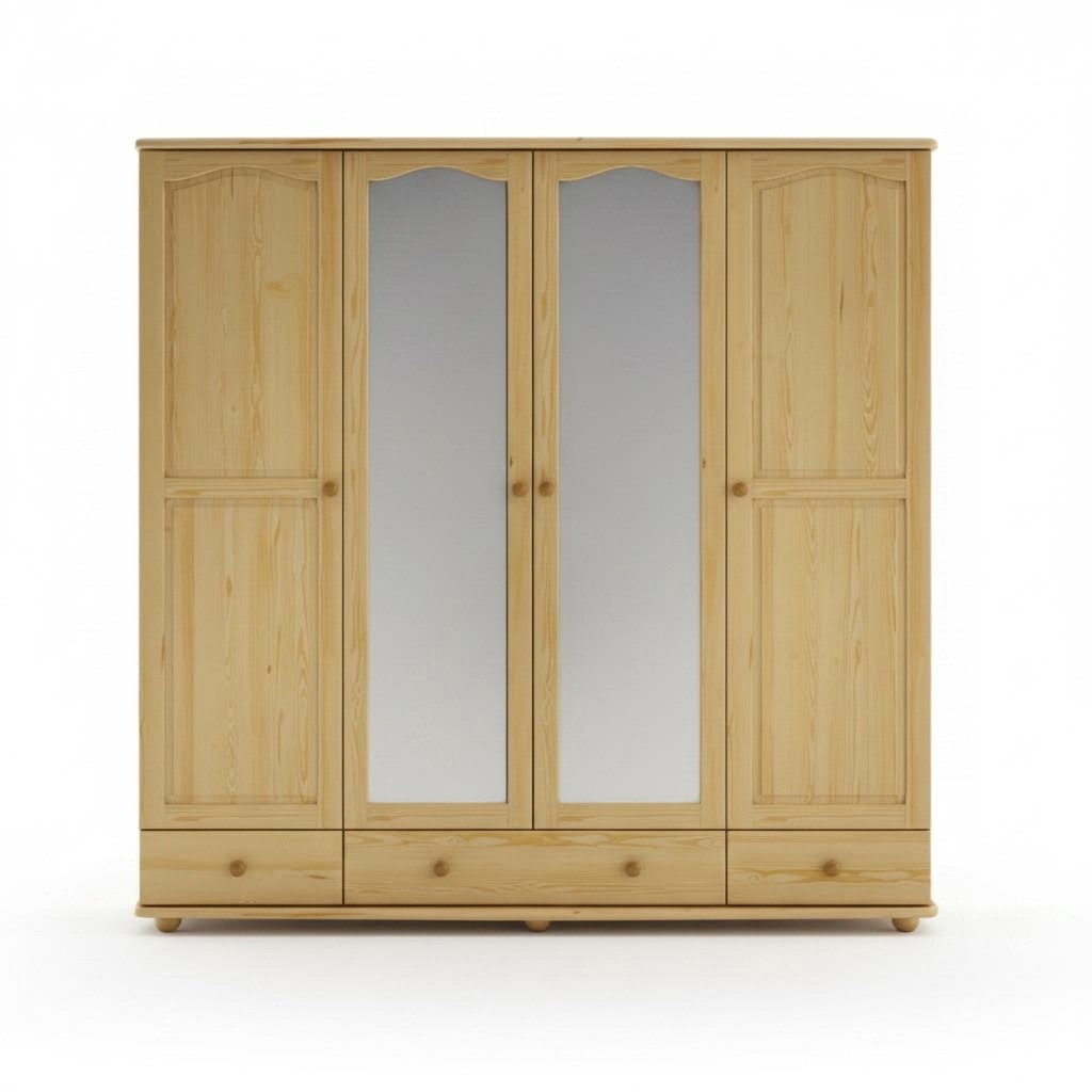 Wardrobe Bedroom Wooden Cabinet Handmade Solid Wood Cabinet 4-door.