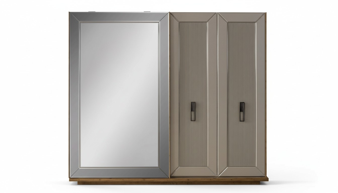 Wardrobe Wardrobe Cabinet Mirror Wooden Cabinet Beige