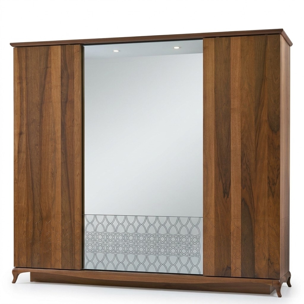 Wardrobe Wooden Cabinet Brown Mirror Bedroom Wardrobe
