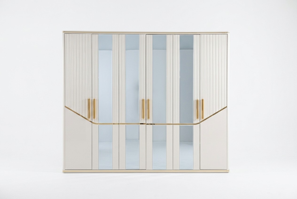 Wardrobe Wardrobes Design Wood Beige Gold Modern Furniture 270cm