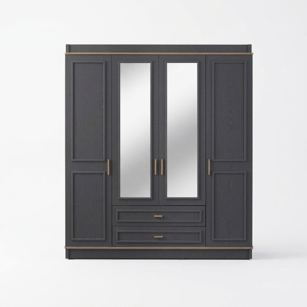 Wardrobe children\'s cupboard cupboard wooden mirror gray wooden cupboard