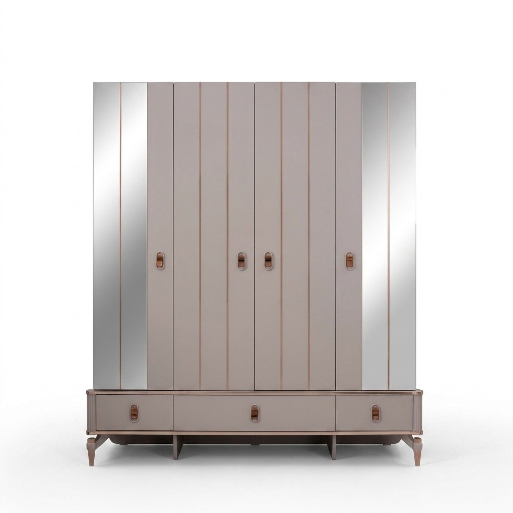 Wardrobe Children\'s Cabinet Wooden Cabinet Wardrobe Wood Beige Mirror