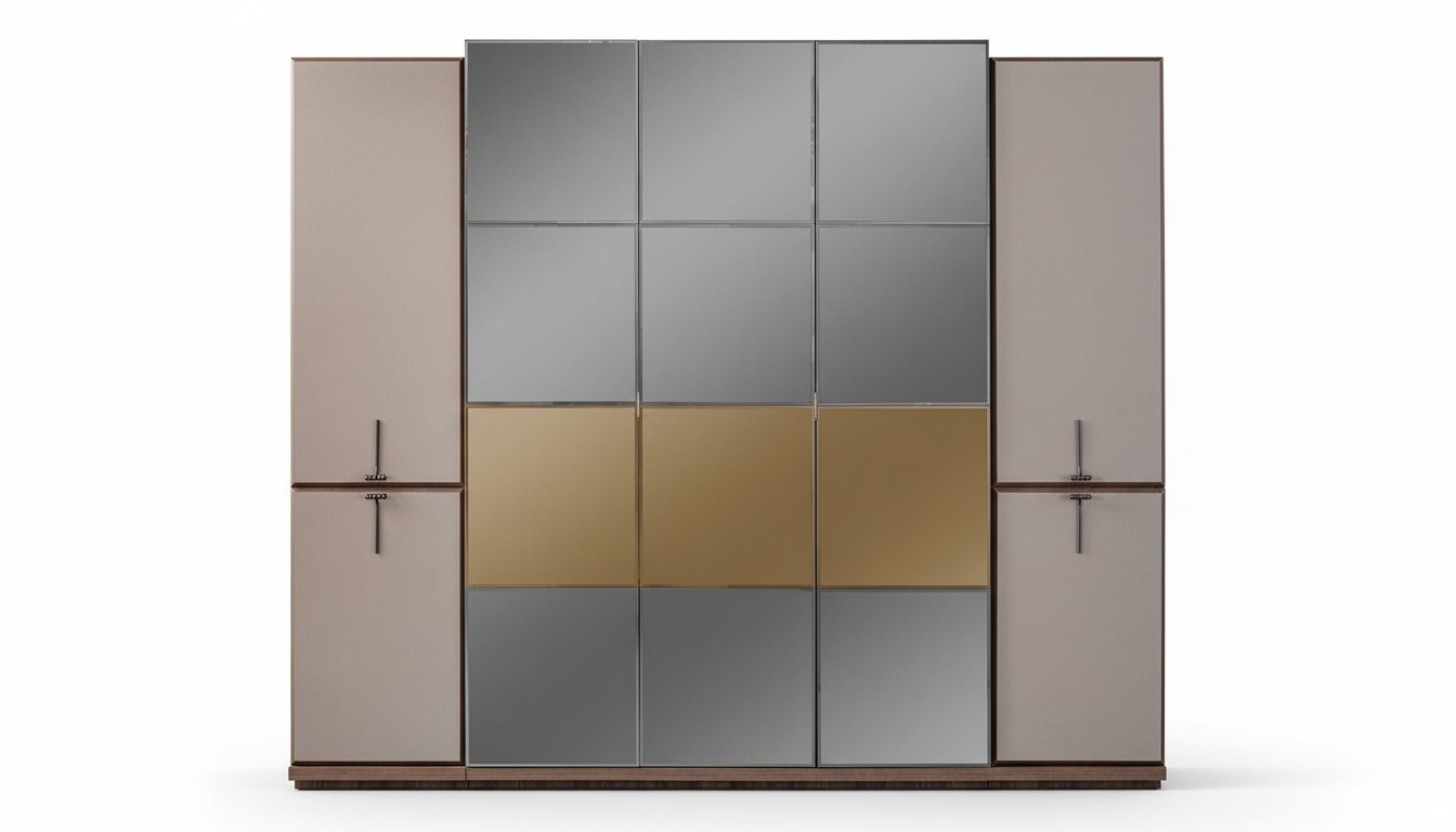 Wardrobe wardrobe design wooden cabinet with gray mirror