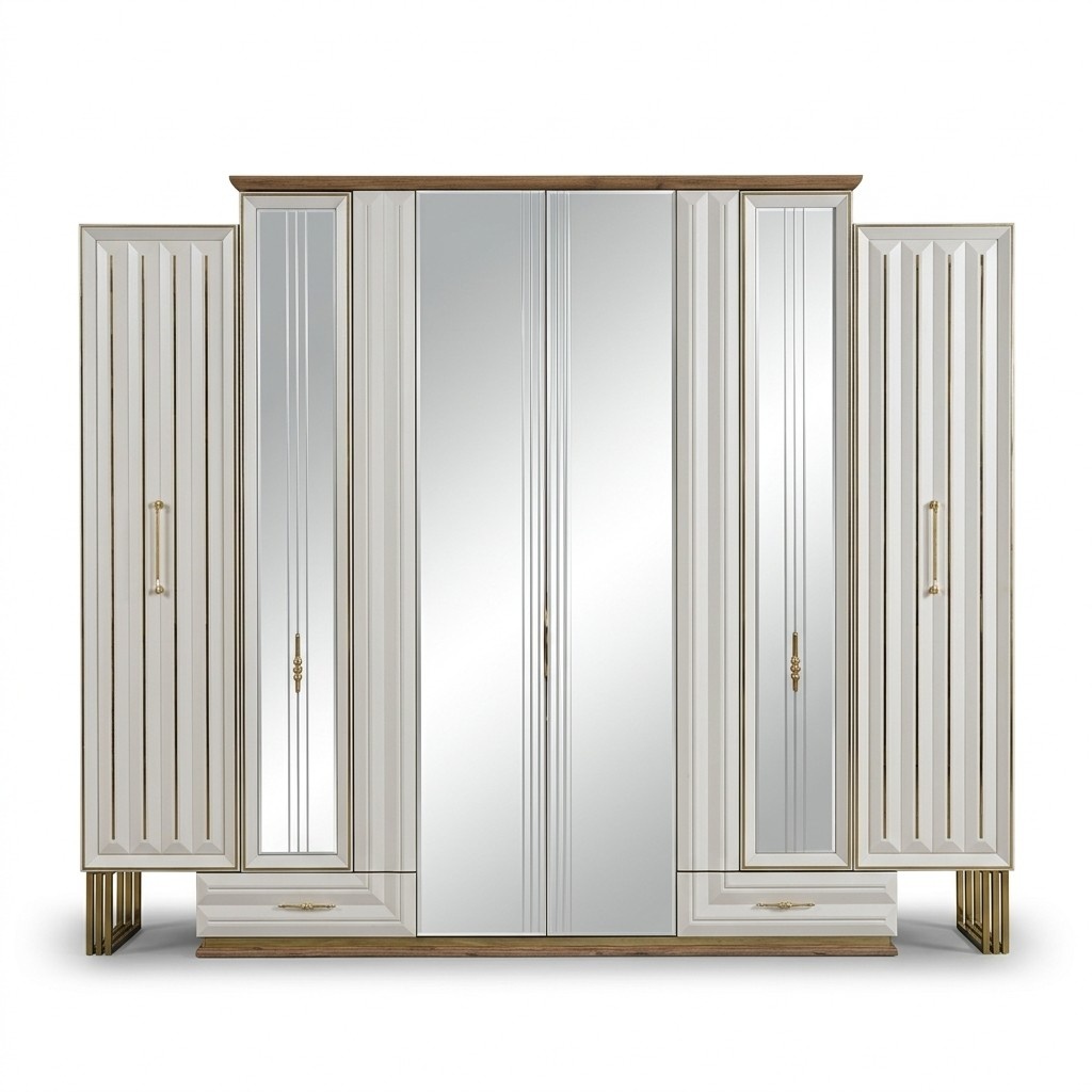 Luxury wardrobe wooden wardrobe with mirror beige