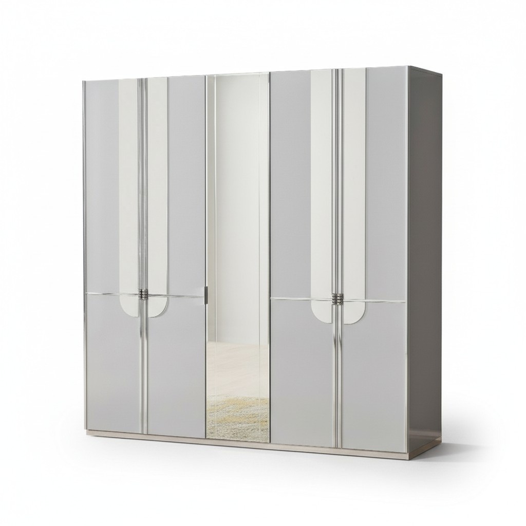 Wardrobe Mirror Cabinet Bedroom Cabinet Gray Wooden Cabinet